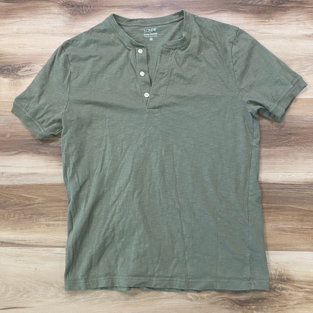 J.Crew Henley Shirt Size M Short Sleeve Slub Cotton Casual Green L1965 SU23